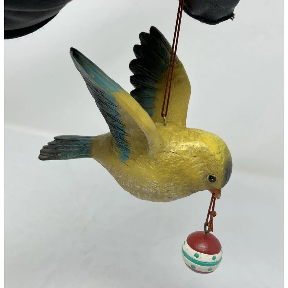 Nancy Shumaker Pallan Yellow Canary Bird Christmas Ornament 4 inch Blue Wings